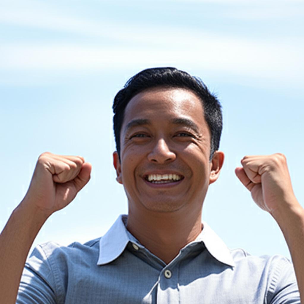 AI prompt: A man in Singapore looking confident and energetic, dressed casually, perhaps outdoors or in a bright home setting, suggesting improved health, realistic photo
